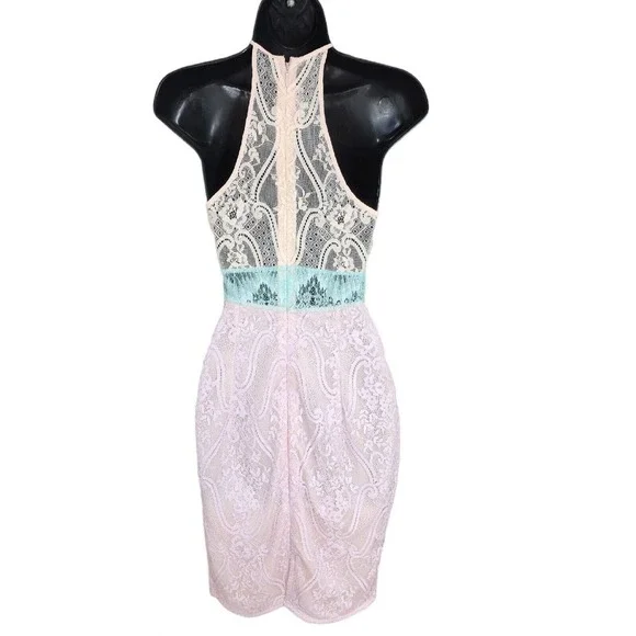 House of CB Womens Dress Alvaro Pink Purple Pastel Floral Lace Halter Bodycon S - Picture 3 of 10